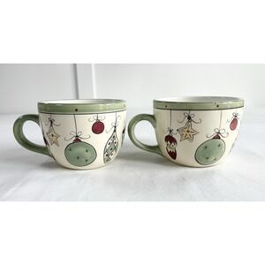 2 Vintage Brushes KIC‎ Hand Painted Christmas Ornament Coffee Mugs Set 12oz